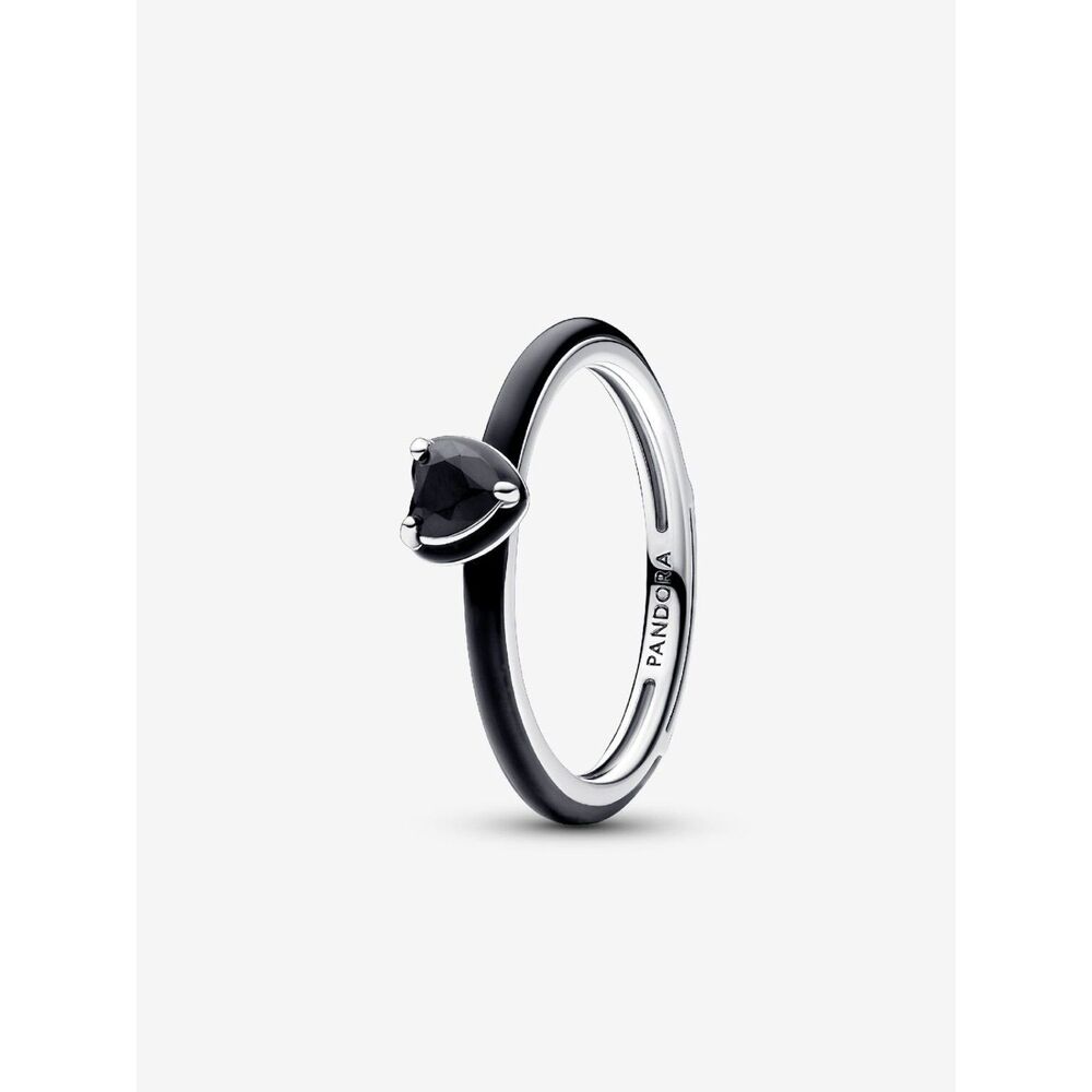 Pandora Black Chakra Heart Ring S925 Sterling Silver Black Heart Shaped Crystal